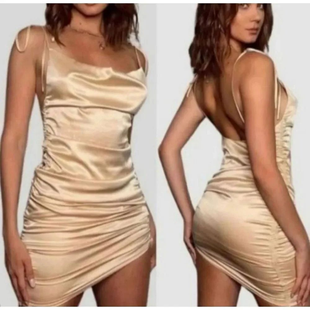 Leau Cabo Mini Dress Size Large Gold Adjustable Party Sexy Wedding Guest
